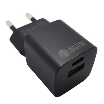 Extra Digital 30W GaN įkroviklis, USB-C ir USB-A, Juodas