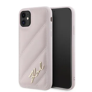 Karl Lagerfeld dėklas iPhone 11 / XR Diagonal Quilted Script, rožinis