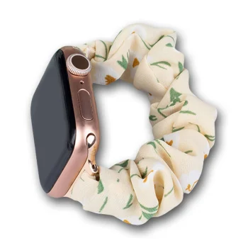 Medžiaginis dirželis Apple Watch 42/44/45mm, Geltonas su gėlėmis