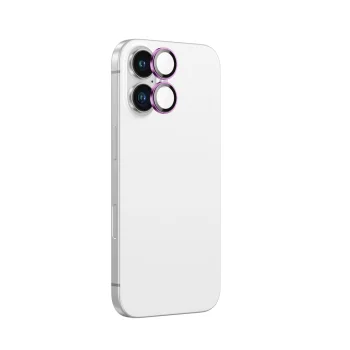 Kameros apsauginis stiklas AmazingThing iPhone 16 / 16 Plus, su aliuminio rėmeliu, rožinis