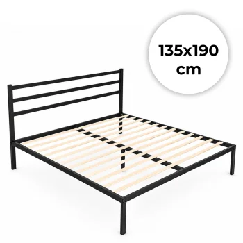 ModernHome metalinis lovos rėmas su grotelėmis 135x190 cm, juodas