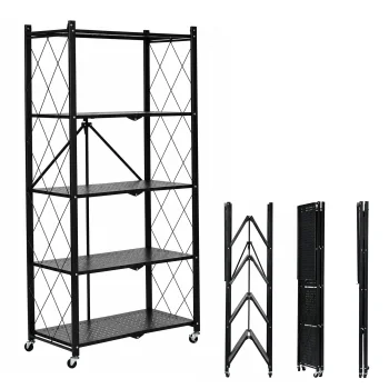 Sulankstoma metalinė lentyna su ratukais ModernHome, 5 lentynos, juoda