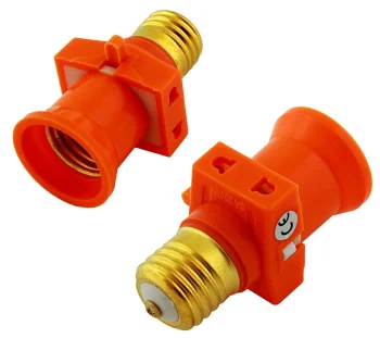 E27 Light Bulb Socket Adapter with 2 Outlets and Switch, Orange