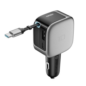 Cuktech CC903P 100W automobilinis įkroviklis su ištraukiamu USB-C laidu, pilkas