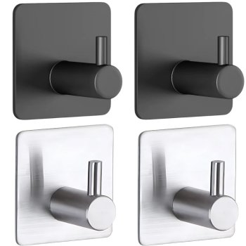 Self-Adhesive Wall Hooks for Bathroom & Kitchen, 4 Pack, No Drilling