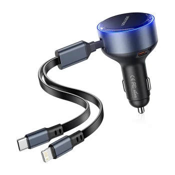 Automobilinis įkroviklis Vention FFOB0 60W su USB-C ir Lightning laidais