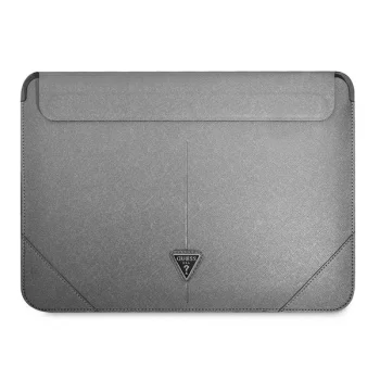 Guess Saffiano Triangle Logo 14" nešiojamojo kompiuterio dėklas, sidabrinis
