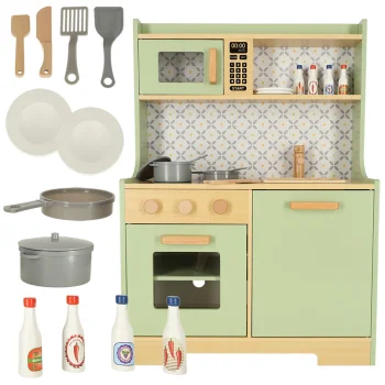Case medinė vaikiška žaislinė virtuvėlė su priedais, 86 cm, mėtų spalvos