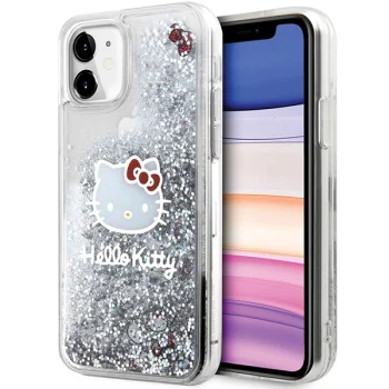Hello Kitty dėklas iPhone 11 / XR telefonui Liquid Glitter Charms, sidabrinis