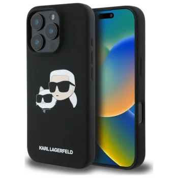 Karl Lagerfeld Silicone Double Heads MagSafe dėklas iPhone 16 Pro telefonui, juodas