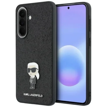 Karl Lagerfeld Fixed Glitter Ikonik Logo dėklas skirtas Samsung Galaxy A37 5G, juodas