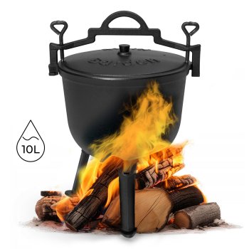 Ketaus puodas ant laužo MultiGarden 10L su kojelėmis, juodas