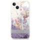 Guess Flower Liquid Glitter dėklas, skirtas iPhone 14 Plus, violetinis