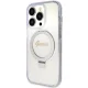Guess Ring Stand Script Glitter MagSafe dėklas iPhone 15 Pro, skaidrus