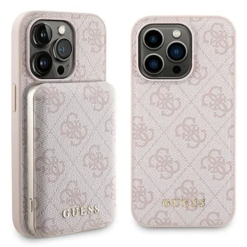 Dėklas Apple iPhone 15 Pro Max ir išorinė baterija Guess 4G Metal Logo, rožinis