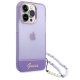 Guess Translucent Pearl Strap dėklas iPhone 14 Pro Max telefonui, violetinis