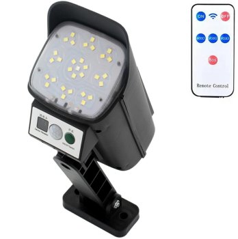 LED solar lamp with dummy security camera and remote control, black