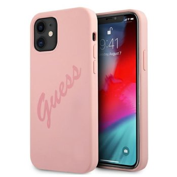Guess iPhone 12 mini Case Silicone Vintage Script, Pink