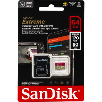 Atminties kortelė SanDisk Extreme microSDXC 64GB A2 C10 V30 UHS-I U3