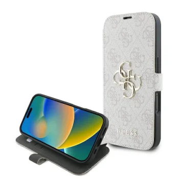 Guess 4G Metal Logo atverčiamasis dėklas iPhone 16 Plus, rožinis