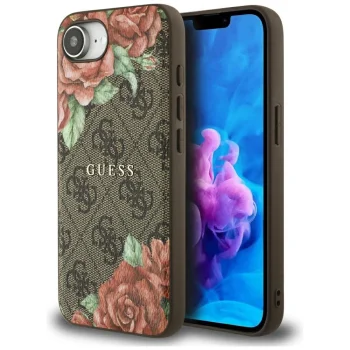 Guess 4G Flowers Print MagSafe dėklas iPhone 16e, rudas