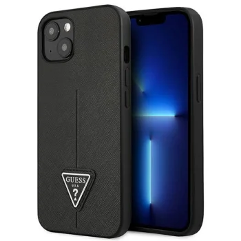Guess Saffiano Triangle Logo dėklas, skirtas iPhone 13 mini, juodas
