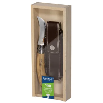 Grybų peilis Opinel su ąžuoline rankena, šepetėliu ir dėklu, 8 cm