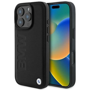 BMW Leather Hot Stamp dėklas, skirtas iPhone 16 Pro, juodas