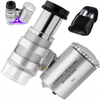 Pocket Microscope / Jeweler's Loupe 60x with 2 LED and UV Light