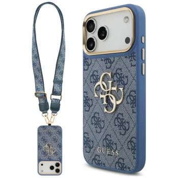 Guess 4G Classic Logo case for iPhone 18 Pro Max / 17 Pro Max, blue, with strap