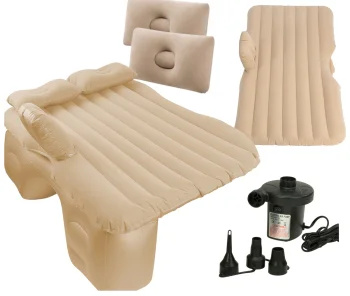 Inflatable Car Air Bed Back Seat Rest Foldable Mattress for Travel Camping, Beige