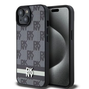 DKNY dėklas iPhone 15 Plus telefonui Checkered Pattern, juodas