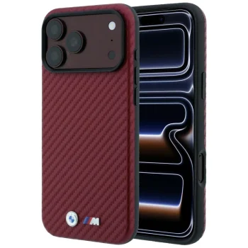 BMW M Carbon Metal Logo MagSafe dėklas iPhone 17 Pro / 18 Pro, bordo