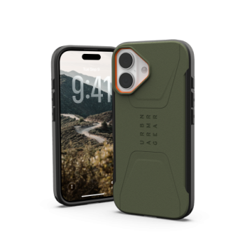 UAG Civilian MagSafe dėklas iPhone 17 telefonui, alyvuogių ir oranžinė