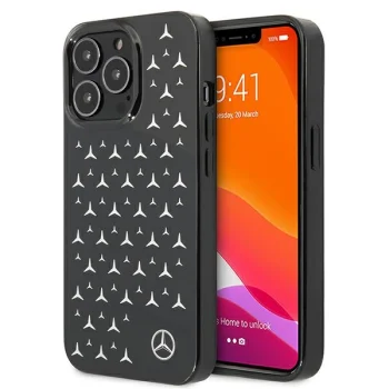 Mercedes iPhone 13 / 13 Pro dėklas Silver Stars Pattern, juodas