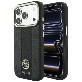 Guess 4G Stripe Round and Classic Logos MagSafe dėklas iPhone 17 Pro / 18 Pro, juodas