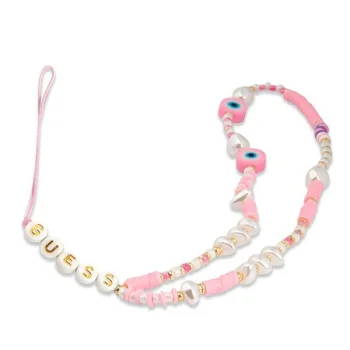 Telefonas virvelė-pakabukas Guess Beads Shell, rožinė