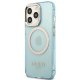 Guess Gold Outline Translucent MagSafe dėklas iPhone 13 / 13 Pro, mėlynas