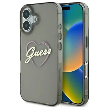 Guess dėklas iPhone 16 telefonui IML Heart, juodas