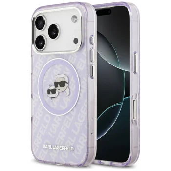 Karl Lagerfeld IML Glitter MagSafe dėklas iPhone 17 Pro Max, violetinis