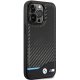 BMW Leather Carbon dėklas iPhone 13 Pro / 13 telefonui, juodas