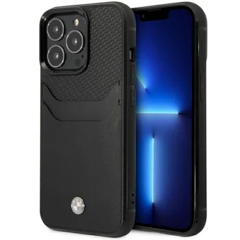 BMW Leather Card Slot dėklas, skirtas iPhone 14 Pro, juodas