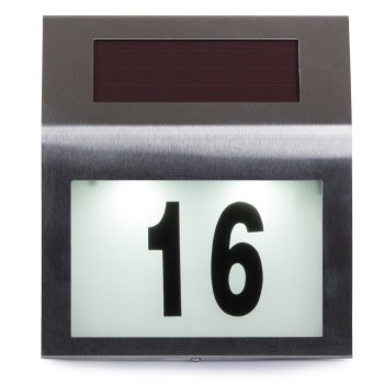 Illuminated House Number with Solar Panel and LED, Silver