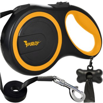 Purlov Retractable Dog Leash 8m / 50kg, Black/Yellow