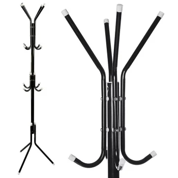 Pastatoma drabužių kabykla su 12 kabliukų, 174cm, juoda