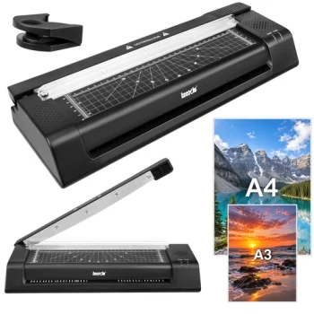 A3 laminatorius Izoxis 430W su pjaustykle, kampų apvalintoju ir 110 vokelių, juodas