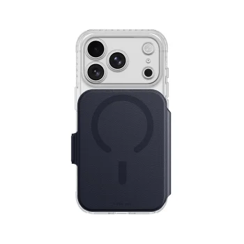 Dėklas AmazingThing Titan Pro Lens Flip Set iPhone 18 Pro Max su pinigine, MagSafe, tamsiai mėlynas