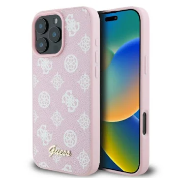 Guess dėklas iPhone 16 Pro su MagSafe, Peony Script Logo, rožinis
