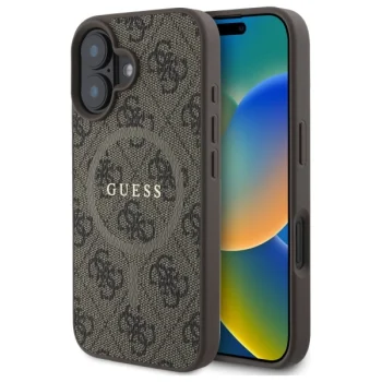 Guess 4G Ring Classic Logo MagSafe dėklas, skirtas iPhone 16, rudas
