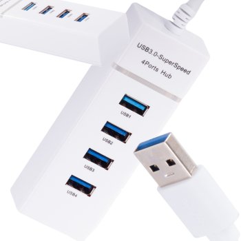 USB 3.0 šakotuvas, 4 prievadai, 5 Gbps, baltas
